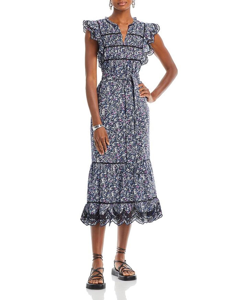Rails Sofie Floral Blue Cotton Midi Dress Size M